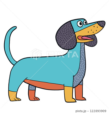 Colorful Cartoon Dachshund with Playful Expression 122893909
