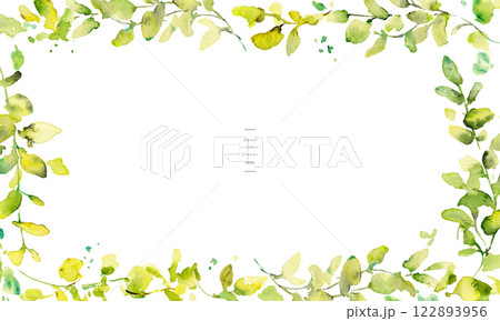 水彩画。水彩タッチのユーカリのベクターイラスト。水彩で描いた葉っぱの装飾フレーム。 122893956