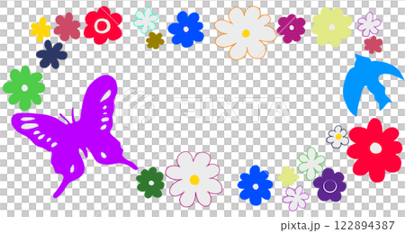 Colorful frame illustration set of butterflies, flowers and birds Colorful frame illustration set of butterflies, flowers and birds 122894387