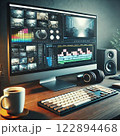 パソコンの編集モニターとキーボード 122894468