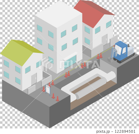 圖片材料為正在進行的居住區換水工程等距視圖 122894501