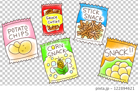 ゆるめシンプルなスナック菓子セット　アナログ風 122894621