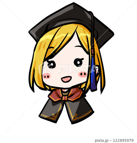 卒業式で学位帽をかぶるきょとんとした女性 122895079