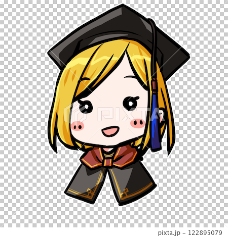 卒業式で学位帽をかぶるきょとんとした女性 122895079