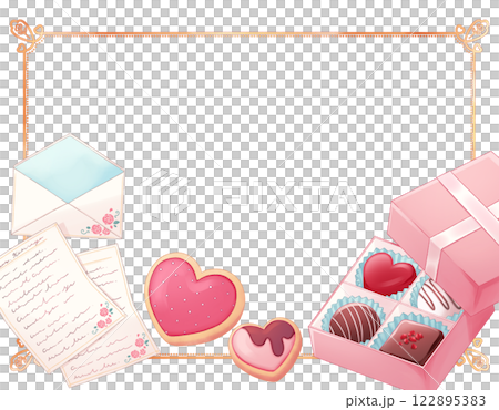 Gold ornamental frame and valentine candy 122895383