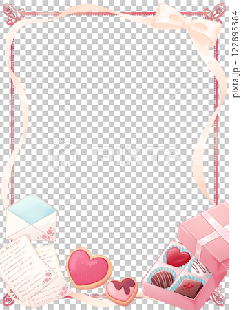 White ribbon and candy frame 122895384