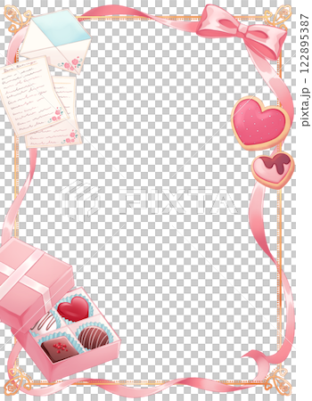 粉紅絲帶和糖果框 122895387