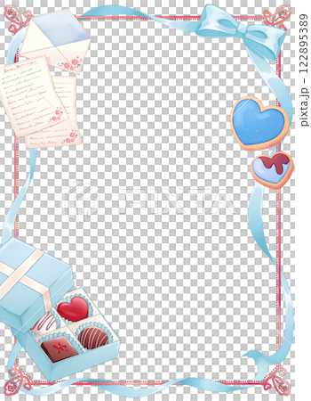 Light blue ribbon and candy frame 122895389