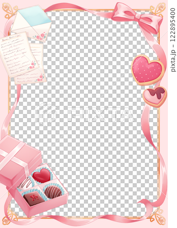 Pink ribbon and candy frame 122895400