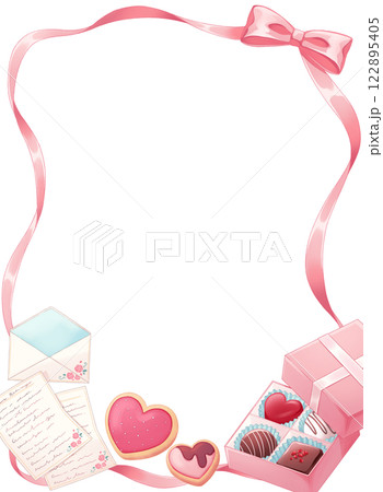 ピンクのリボンとお菓子のフレーム 122895405