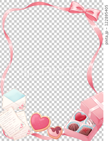 粉紅絲帶和糖果框 122895405