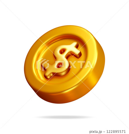 3D gold coin with dollar sign icon isolated 3D gold coin with dollar sign icon isolated 122895571