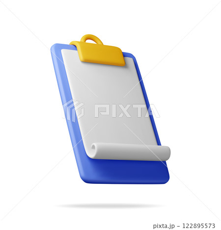 3d clipboard with empty paper sheet isolated 122895573