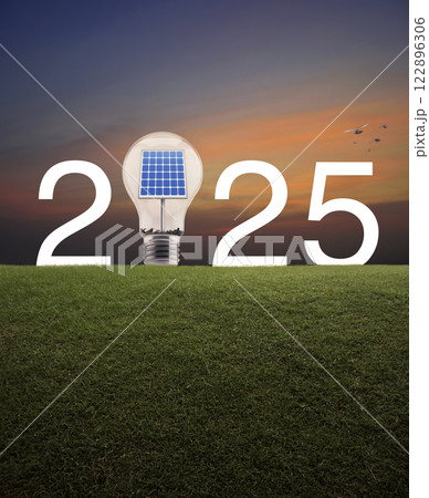 Happy new year 2025 ecology saving power and energy concept Happy new year 2025 ecology saving power and energy concept 122896306