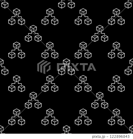 Three Blockchain Blocks vector line seamless pattern. Block-chain background 122896843