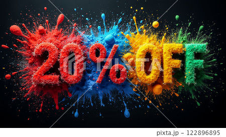 Colorful discount offer showcases vibrant splashes in a creative marketing design 122896895