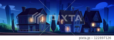 Suburban houses in night neighborhood 122897126