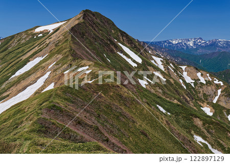 谷川連峰縦走路から見るオジカ沢ノ頭と苗場山 谷川連峰縦走路から見るオジカ沢ノ頭と苗場山 122897129