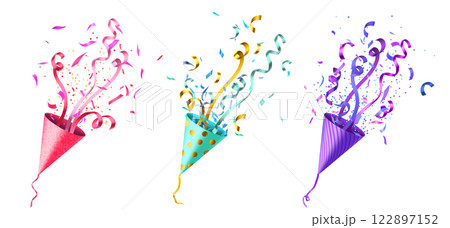 Confetti poppers set isolated on white background 122897152