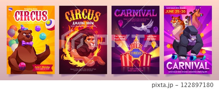 Cartoon circus posters set with animal characters Cartoon circus posters set with animal characters 122897180