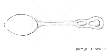 Black and White Illustration with Ornate Spoon, Sketch Clip Art for Print, Fabric, Web and Textile Black and White Illustration with Ornate Spoon, Sketch Clip Art for Print, Fabric, Web and Textile 122897336