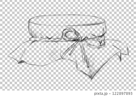 Black and White Illustration of Jar Lid with String, Sketch Clip Art for Print, Fabric, Web and Textile 122897893