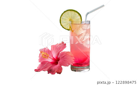 真夏、南国をイメージした冷たいドリンクとハイビスカス 真夏、南国をイメージした冷たいドリンクとハイビスカス 122898475