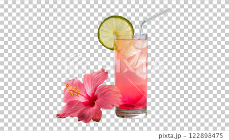 真夏、南国をイメージした冷たいドリンクとハイビスカス 真夏、南国をイメージした冷たいドリンクとハイビスカス 122898475