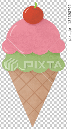 Hand drawn cute double scoops ice cream cone  122898766