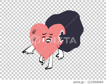 Full-body illustration of a cute heart-shaped character suffering from negative memories Full-body illustration of a cute heart-shaped character suffering from negative memories 122898864