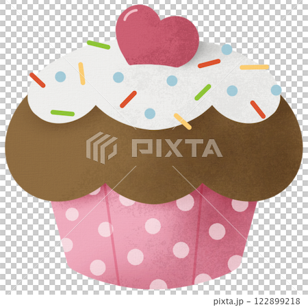 hand drawn chocolate cupcake with strawberry heart topping 122899218