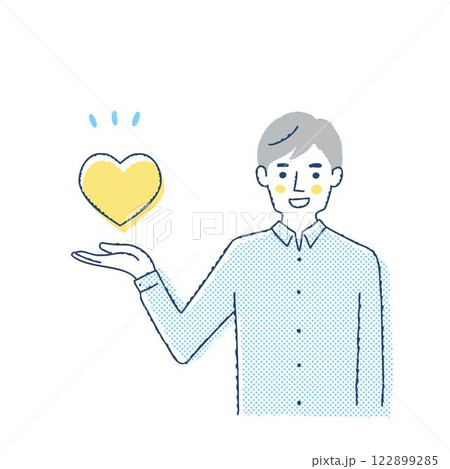 手の上にハートを乗せている若い男性 122899285