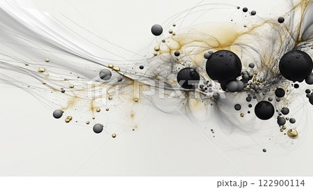 Abstract paint drops mixed on white background with swirls and stains. Non-mixing fluids pattern. Generative AI 122900114