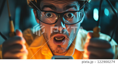 Electrician experiencing electric shock during maintenance work 122900274