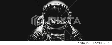 Portrait of astronaut floating in space. Front view on spacesuit technology. Generative AI 122900293