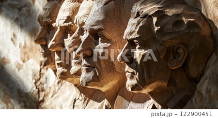 Wooden bas relief representing american presidents for president's day celebration 122900451
