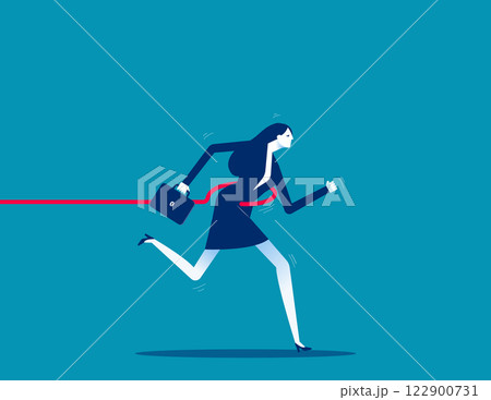 A businesswoman forced back by a hook. Business with holding you back flat vector style 122900731