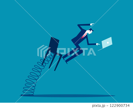 An office worker getting ejected from his seat. Business ejectable seat vector flat style 122900734
