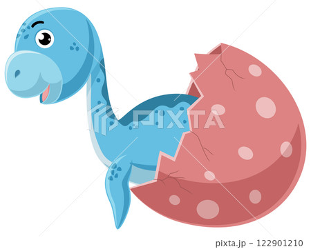 Cartoon baby plesiosaurus hatching from egg 122901210