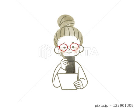 書類とペンを持っている女性-水彩 書類とペンを持っている女性-水彩 122901309