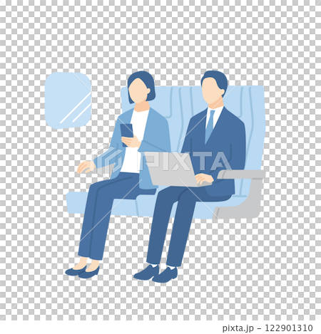 Business people sitting in train or airplane seats 122901310
