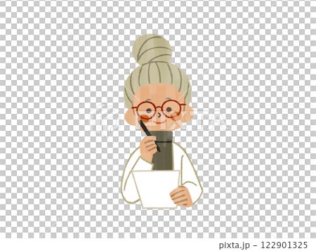 Woman holding a document and a pen - gouache 122901325