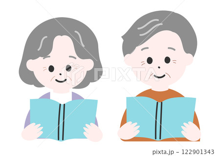 並んで読書をする高齢の男女　老夫婦　老後　趣味　生涯学習 122901343