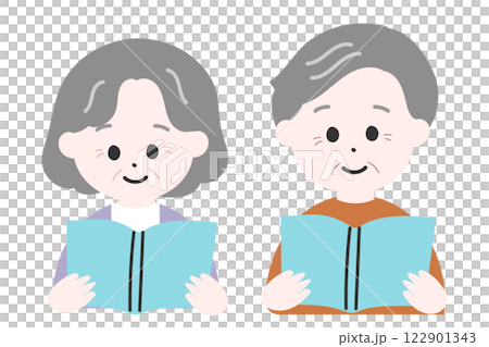Elderly men and women reading books side by side, elderly couple, retirement, hobby, lifelong learning 122901343