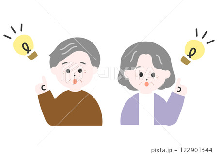 閃いた高齢者の男女のイラスト　かわいいベクターイラスト 122901344