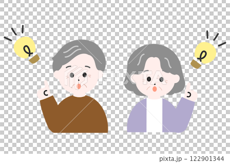 閃いた高齢者の男女のイラスト　かわいいベクターイラスト 122901344