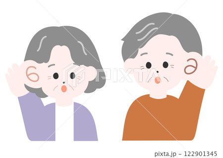 耳を澄まして話を聞く高齢の男女のイラスト 耳を澄まして話を聞く高齢の男女のイラスト 122901345