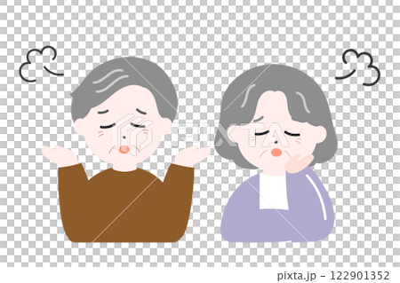 ため息をつく高齢の男女 夫婦 老後の悩み ため息をつく高齢の男女 夫婦 老後の悩み 122901352