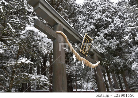冬の日光二荒山神社鳥居 122901550