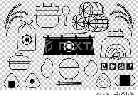 米飯、米飯、飯糰、米飯圖示線描向量插圖集簡單可愛 122901589